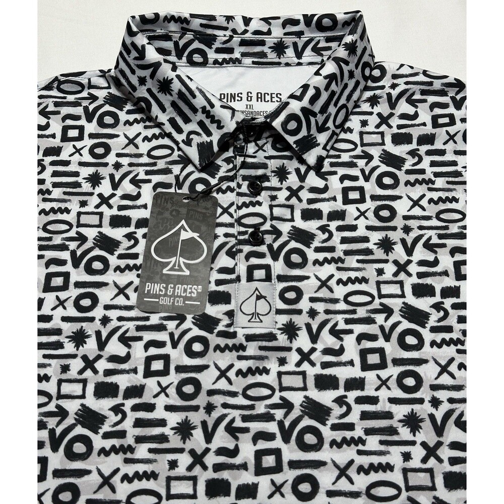 Pins and Aces Polo Golf Shirt Mens 2XL XXL Geometric AOP Performance Stretch